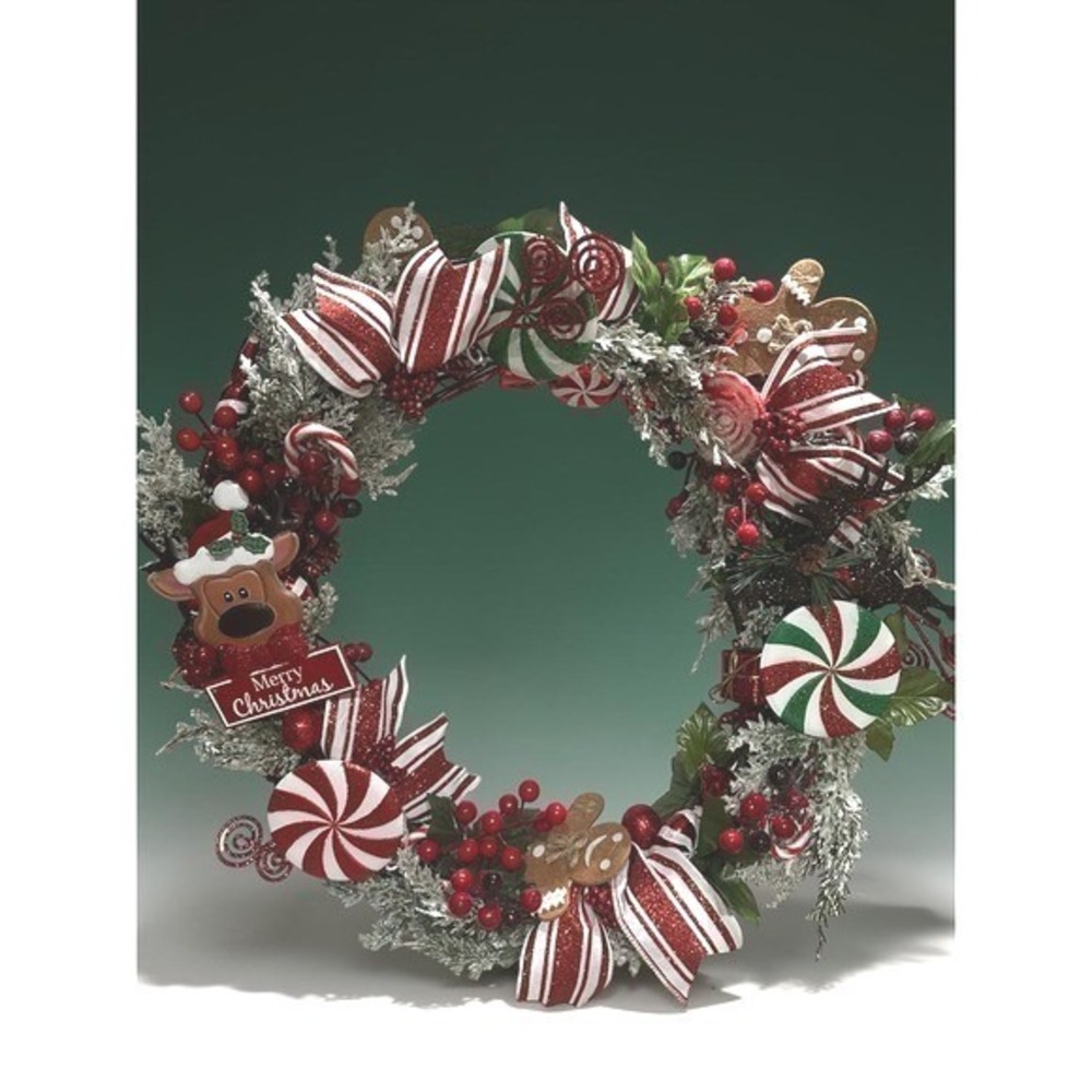Christmas Candy Wreath Gingerbread Peppermint Reindeer Holiday Decor Red White